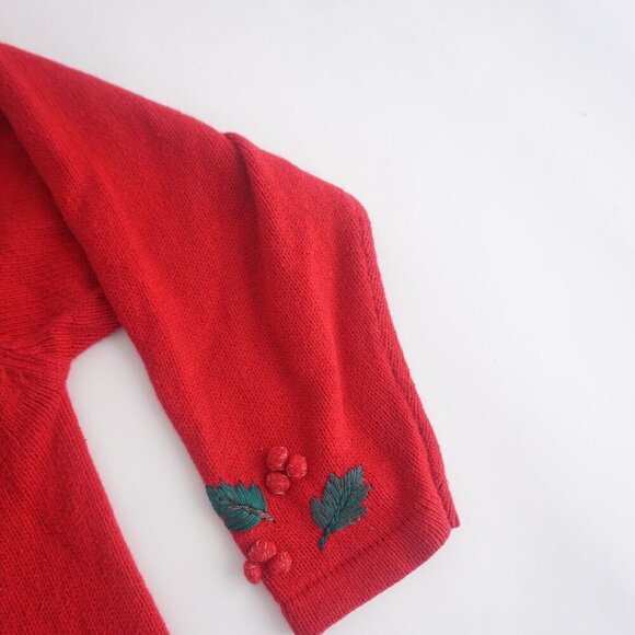 Vintage Dress Barn Red Black Embroidered Mistletoe Zip Knit Cardigan Sweater 18 - Picture 5 of 10